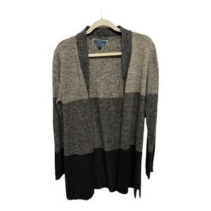 Color Block Minimalist Monochrome Long Open Front Acrylic Long Sweater Size L